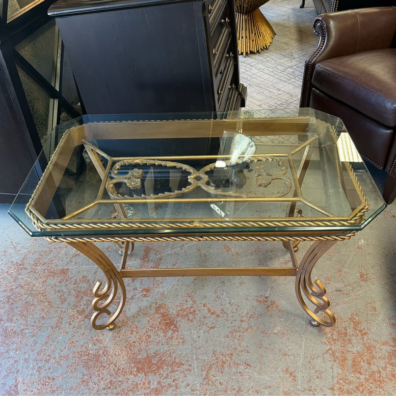 Vtg Italianate Gilt Iron & Glass Cocktail Table LaBarge/Maison Jansen Style 38x2