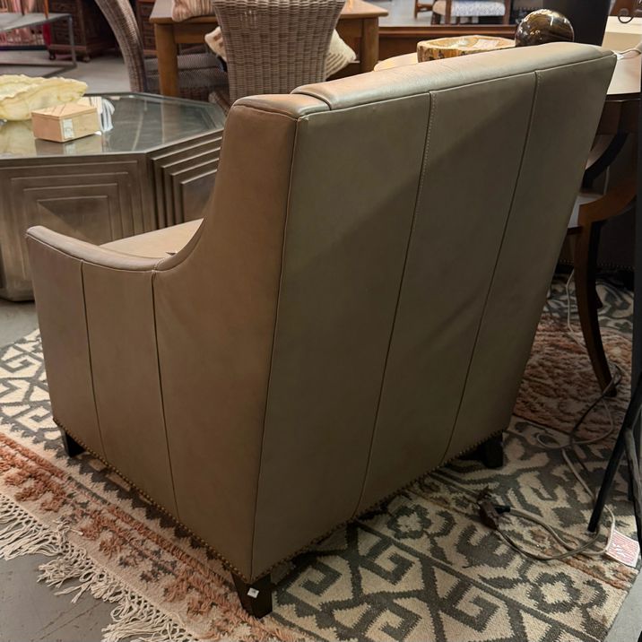 PAIR West Elm Taupe Leather Club Chairs 32x32x35.5