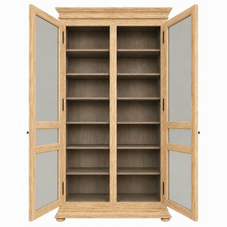 TALL Cream Finish 2-Dr Display Cabinet W/Grey Interior Shelving 76x21x125