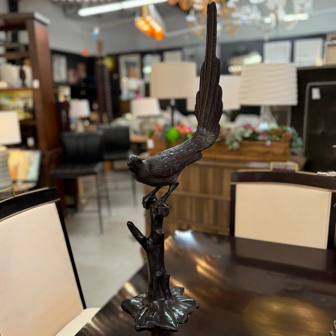Mid Century French Kulang Bronze Macaw Bird Sculpture 33.5"H