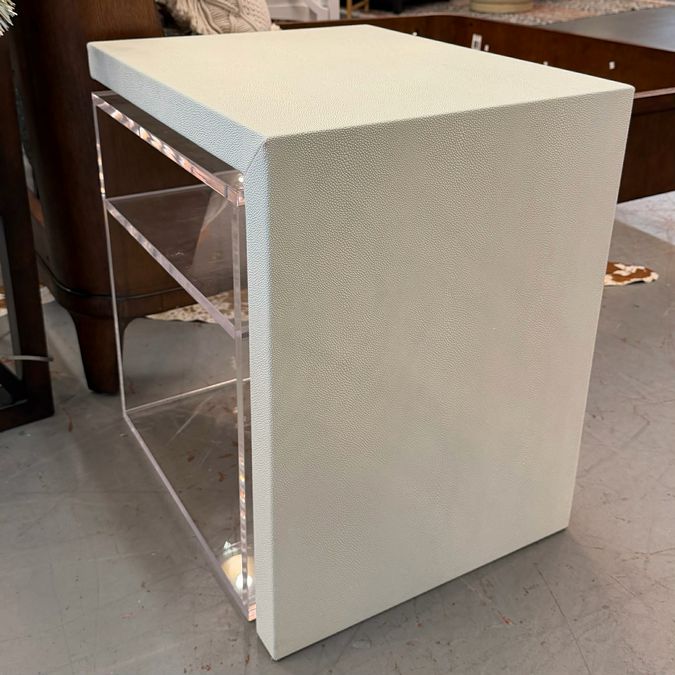 Faux Shagreen Leather & Lucite Side Table 24x20x27