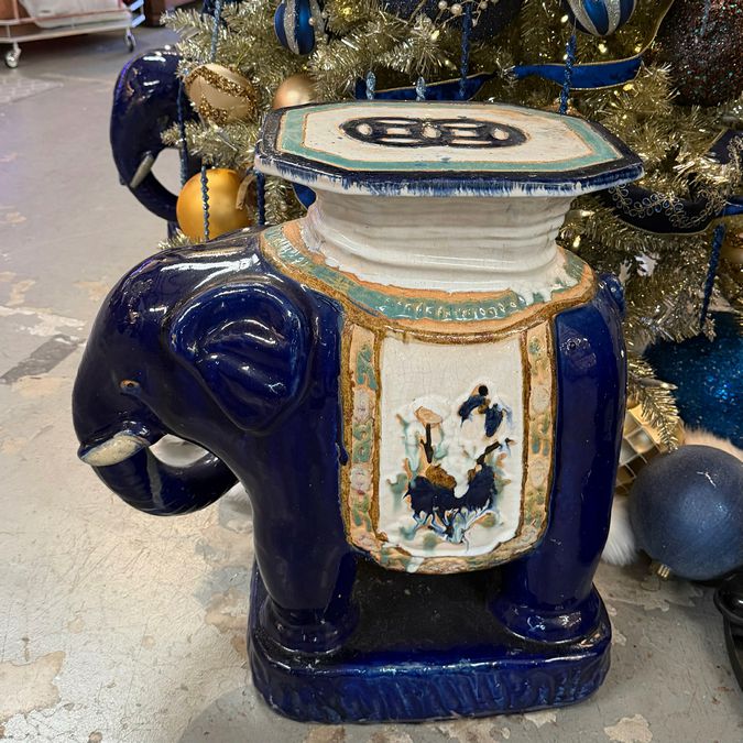 PAIR 1960's Cobalt Asian Elephant Garden Stools 20x10.5x22