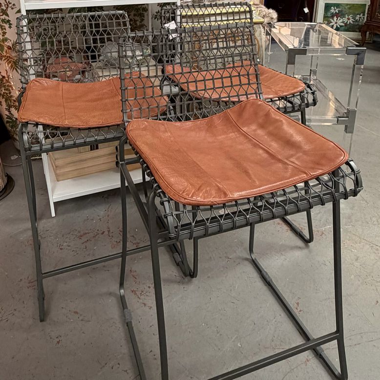 SET/3 Crate & Barrel Tig Counter Bar Stools 17x18x35 (25" seat)