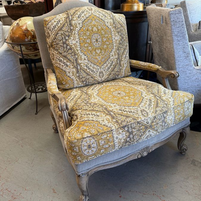 Ethan Allen "Harris" Yellow & Gray Bergere Chair 35x40x43