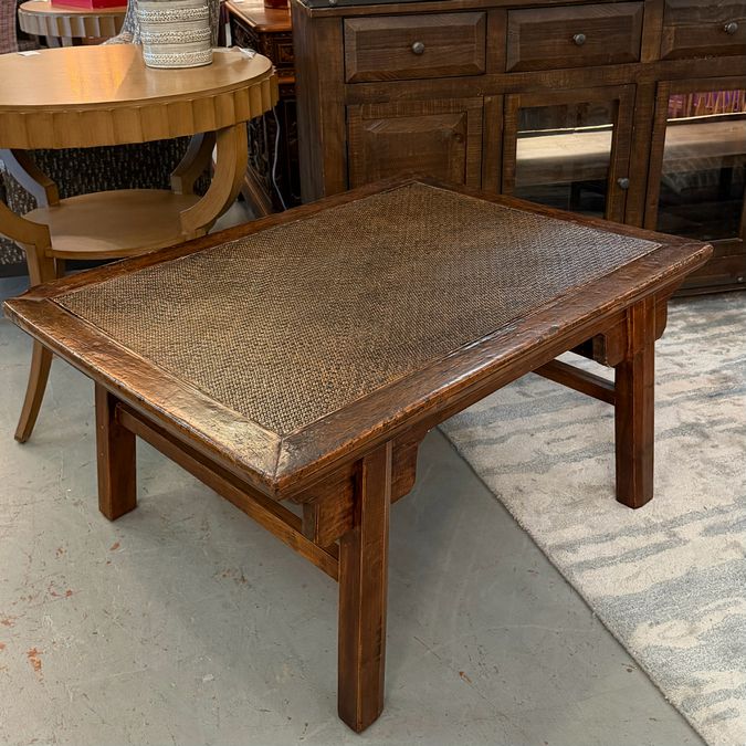Antique Chinese Elm Coffee Table W/Rattan Insert 40x29.5x20