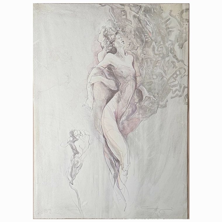 Lg Framed S/N Jurgen Gorg Nudes Lithograph 43.25x54.25