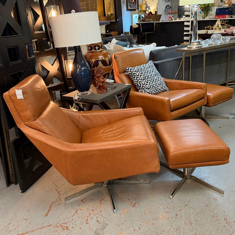 West Elm Austin Leather Chair & Ottoman 29x36x36