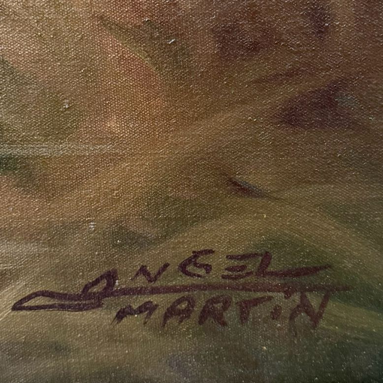 Hunting Scene Original Oil Painting by Angel Martin, Mexico 1970 80"x53"