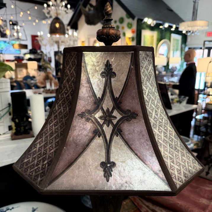 PAIR Fine Arts Villa 1919 Table Lamps W/Mica Shades (1 AS-IS Finial) 31"H