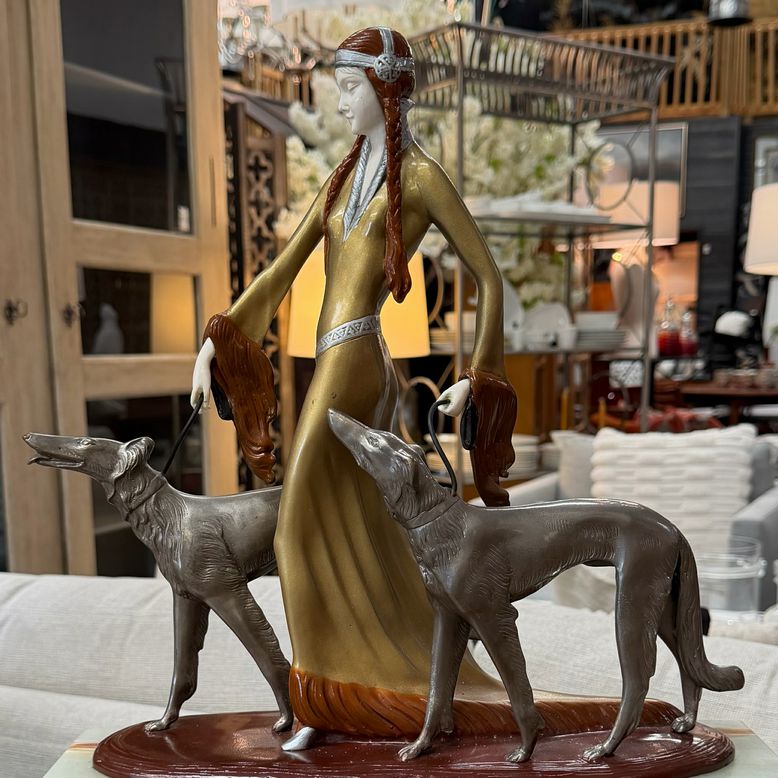 "The Aristocrats" Signed Statue on Onyx by (Otto) Prof. Poertzel 20"x20"x6.25"D