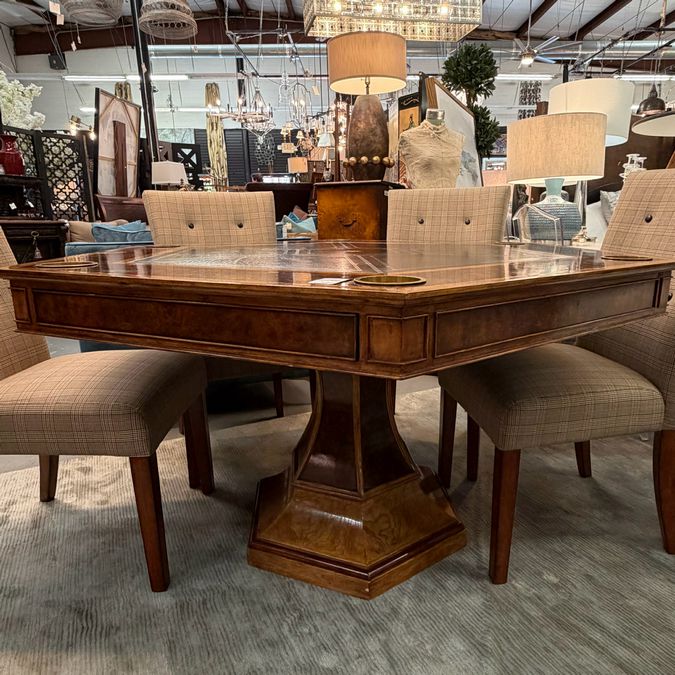 Maitland-Smith Blade Hexagon Game Table W/6 Chairs 60x52x31