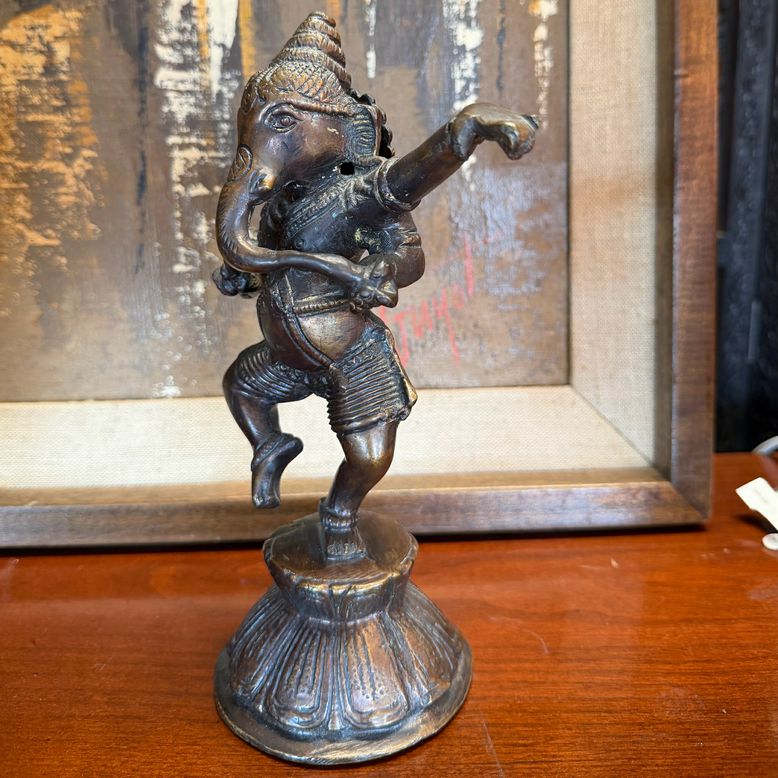 Antique 8" Bronze Dancing Ganesh Hindu Temple Sculpture