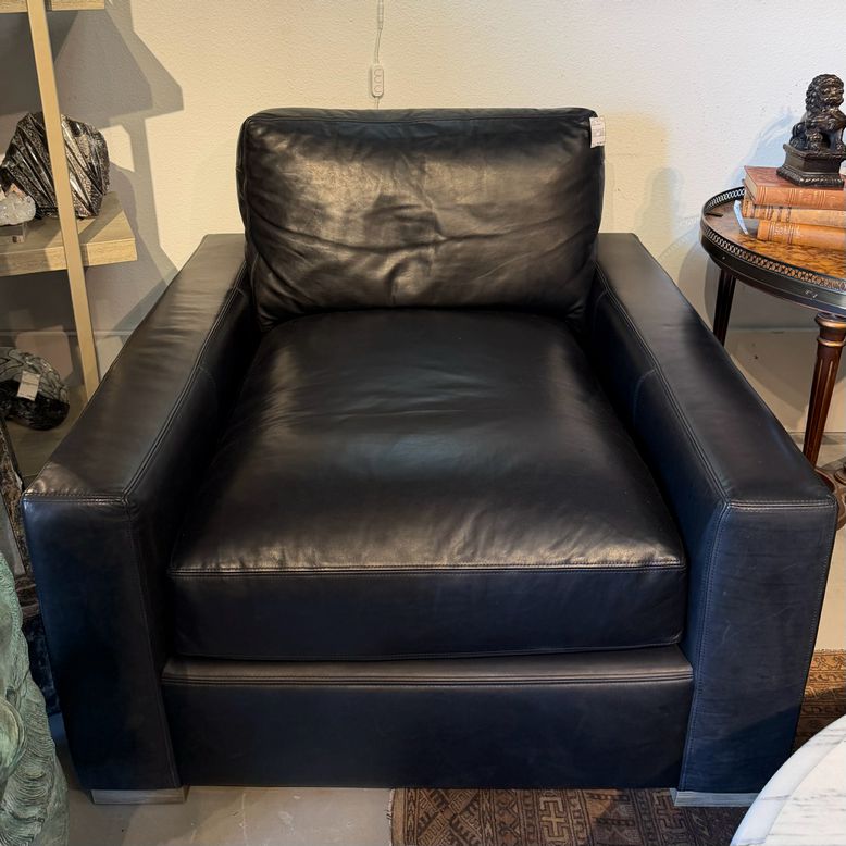 PAIR Restoration Hardware Maxwell Luxe Chairs W/Salerno Ebony Leather 42x44x36