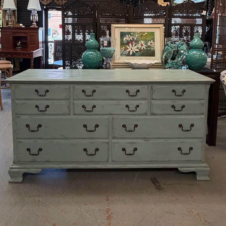 Painted Pennsylvania House Blue 7-Drawer Dresser 68x19x35.5