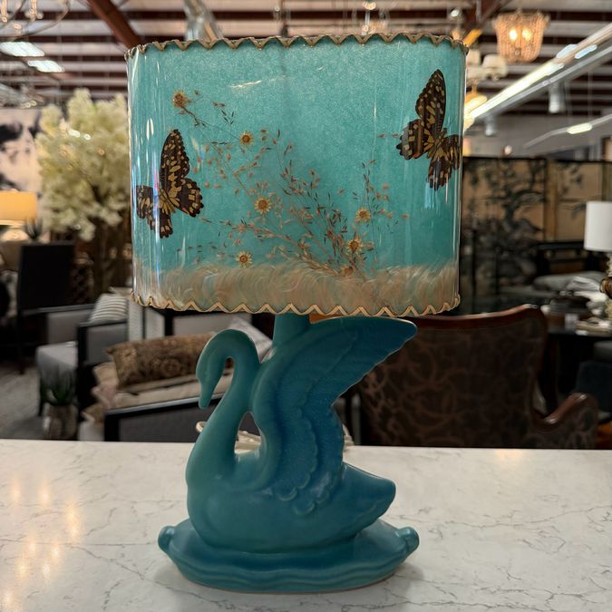 Antique Van Briggle Swan Lamp 15.25"H