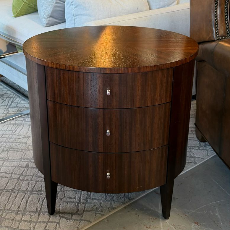 Ethan Allen 3 Drawer Oval Side Table 26x21x26