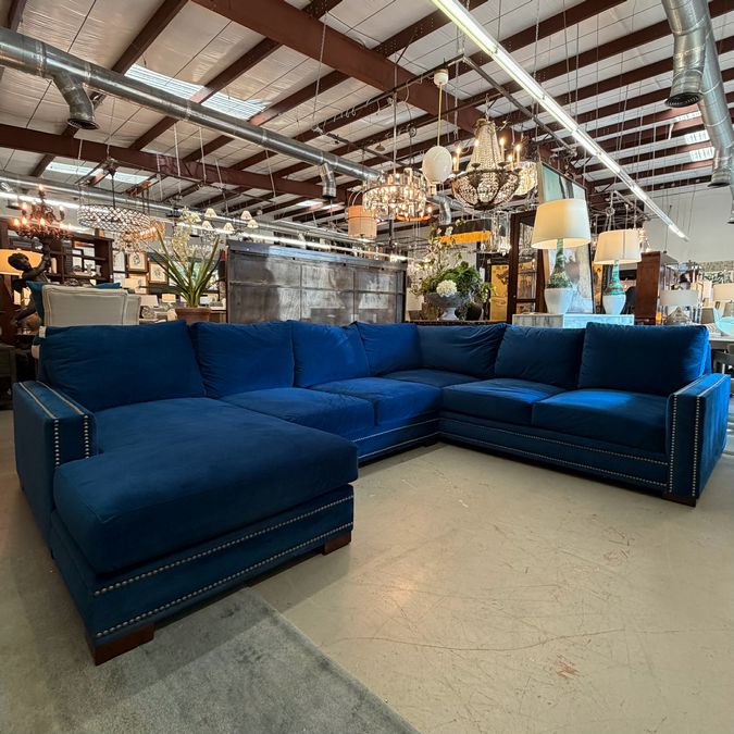 Havertys Scott Rosenbaum Spartan Sapphire Velvet Sectional 139x70/46x38