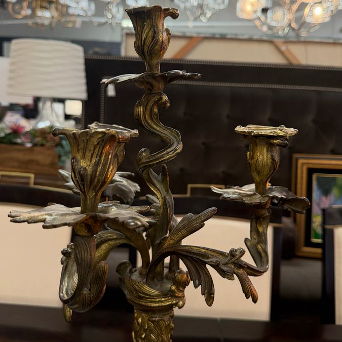 PAIR Vintage Brass Rococo Candelabras 24"H AS IS