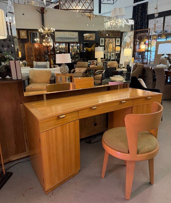 MCM Edward Wormley for Drexel Precedent Vanity, Mirror & Chair 59x21x63