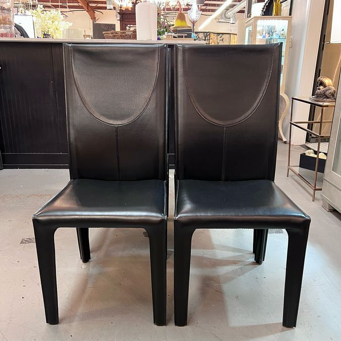 SET/4 Arper Italian Black Leather Side Chairs 17x16x39
