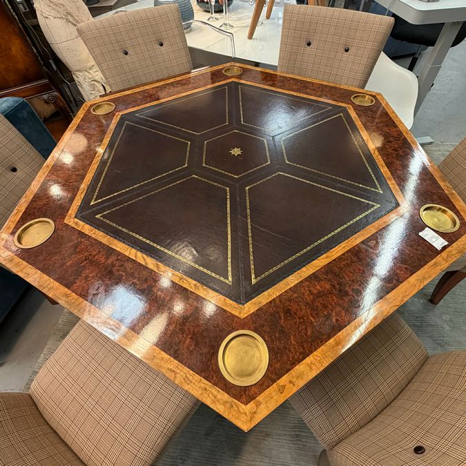 Maitland-Smith Blade Hexagon Game Table W/6 Chairs 60x52x31