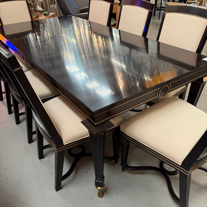 Theodore Alexander Rive Gauche Table W/8 Chairs, 1-27" Leaf 84-108Wx40Dx30H