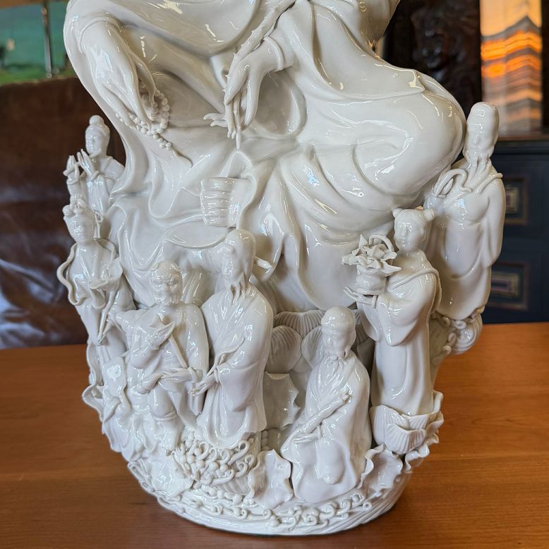 Exquisite Lg Blanc-de-Chine Porcelain Guanyin Sculpture 25"H