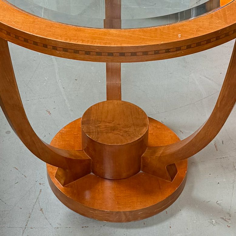 Deco Style Inlaid Wood & Glass Side Table 26x26x24