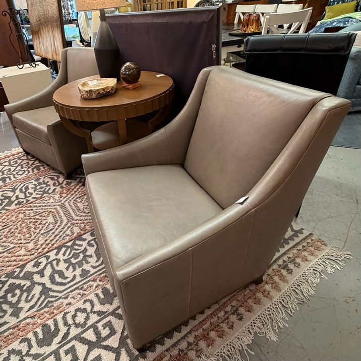 PAIR West Elm Taupe Leather Club Chairs 32x32x35.5