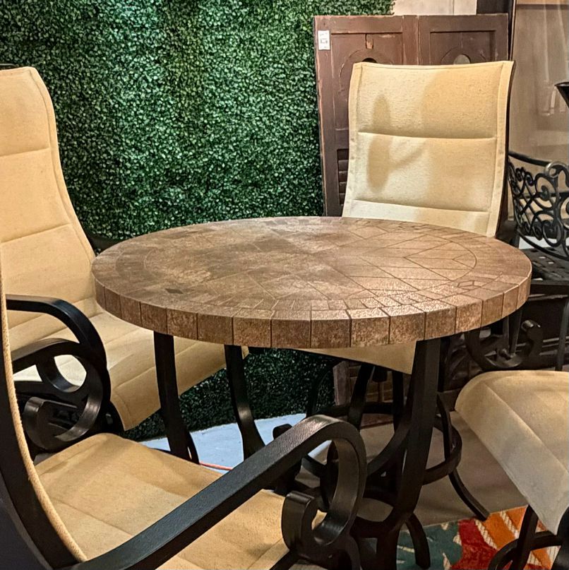 Counter Height Stone Top Table W/4 Swivel Balcony Sling Chairs 36Dx38H