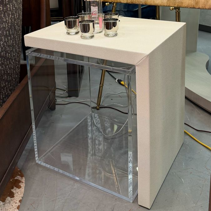 Faux Shagreen Leather & Lucite Side Table 24.5x20x27