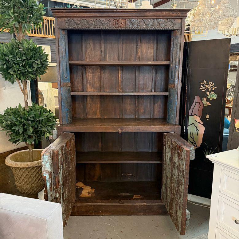 Antique Door Cabinet W/Reclaimed Wood Shelving 52X18X82