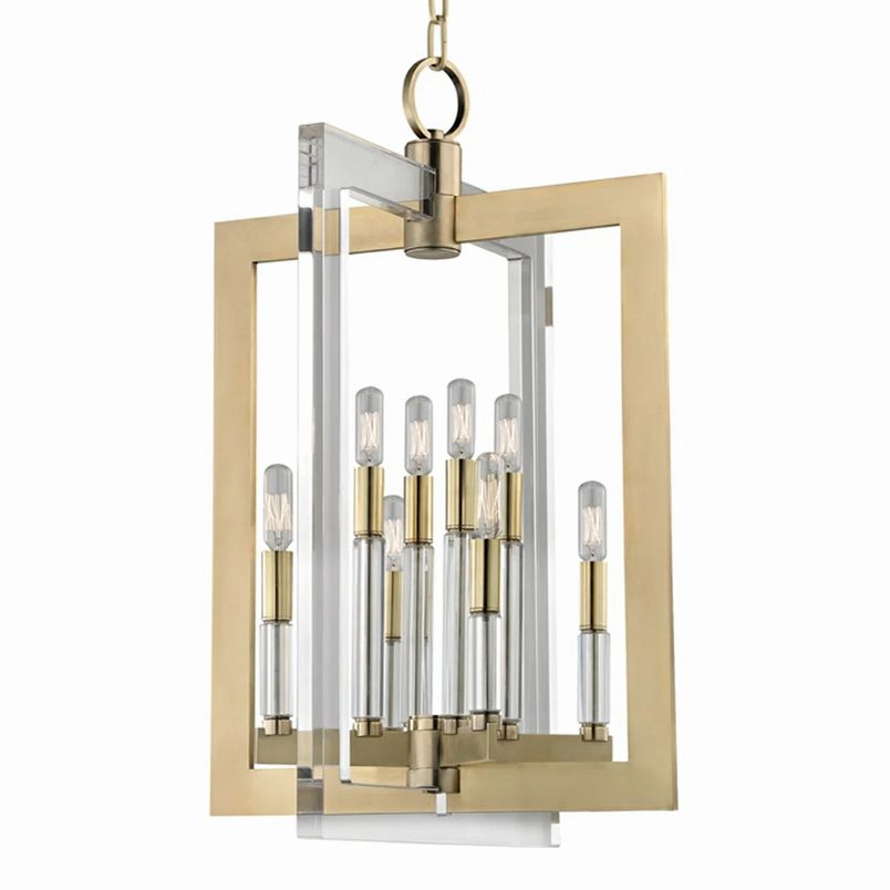 Hudson Valley Lighting Wellington 8-Lt Aged Brass & Acrylic Pendant 34.75H x 23"