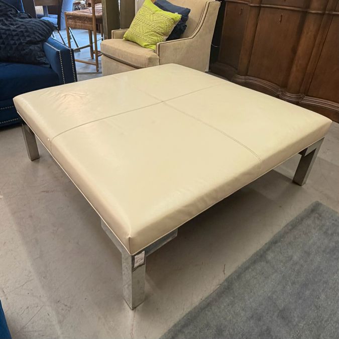 Mitchell Gold Cream Leather Ottoman Cocktail Table 51.5x51.5