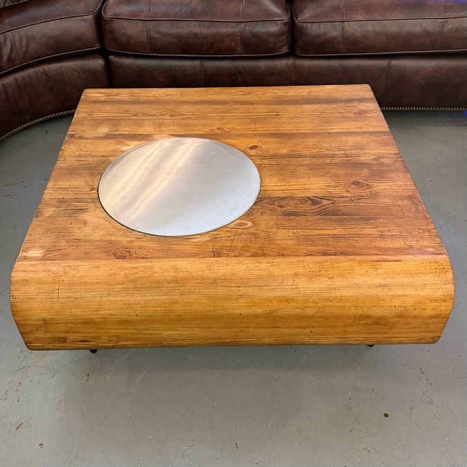 Unique Rustic Wood Coffee Table W/Stainless Turntable 36x36x16