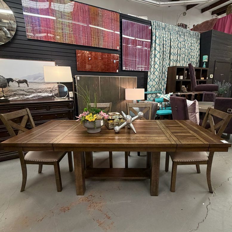 Medium Finish Dining Table W/6 X Back Chairs 86x36x30