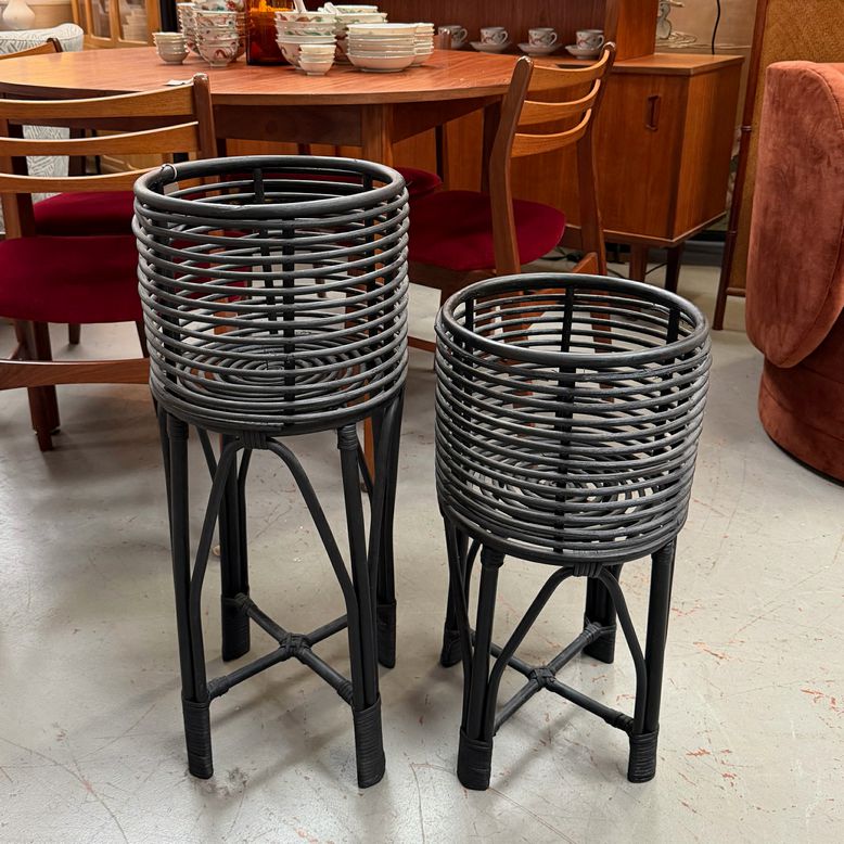 SET/2 Black Rattan Plant Stands 24"29"
