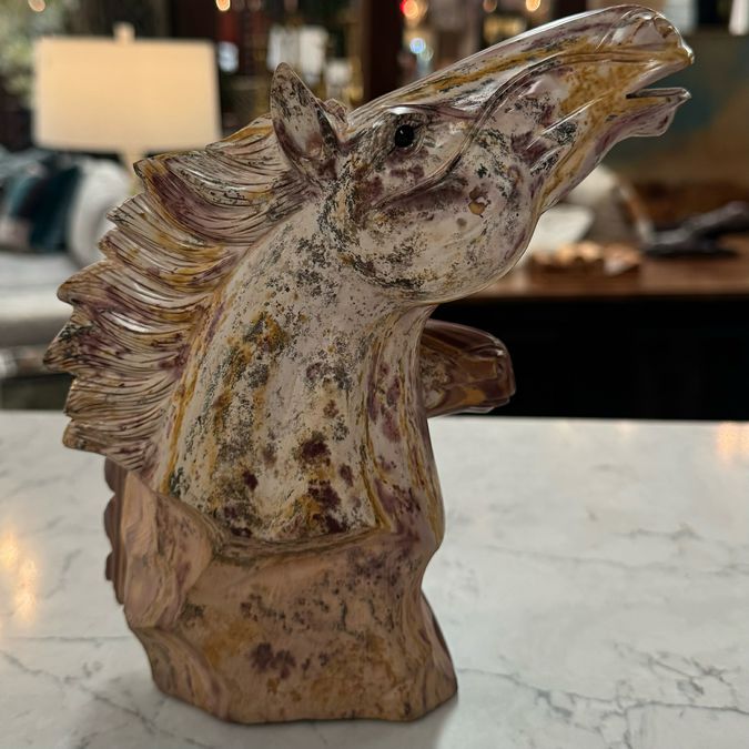Carved Jasper Double Horse Head Sculpture 8"H