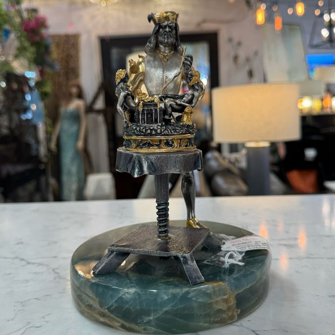 S/N Sculpture of Cellini Creating the Salt Cellar Italian Sterling Gilt Bronze S