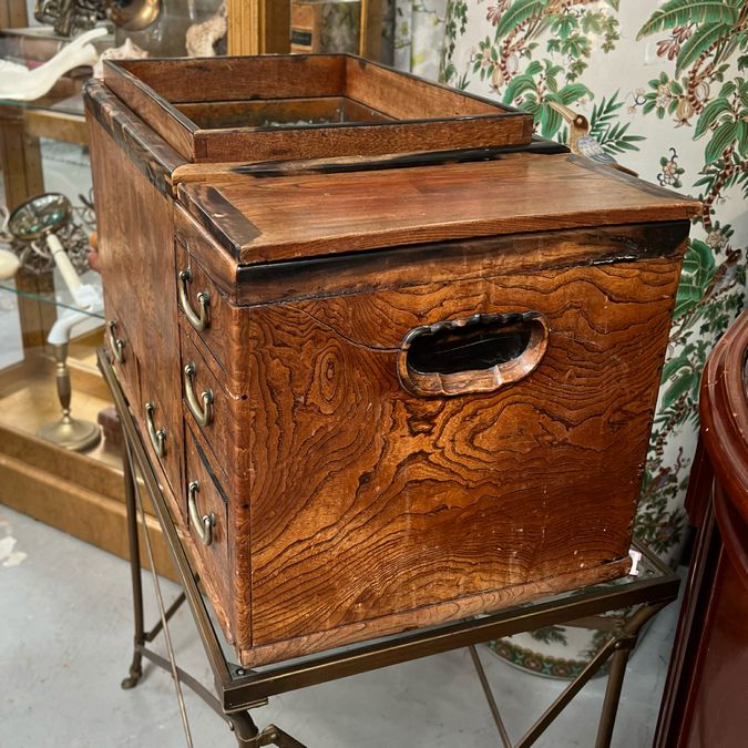 Antique Japanese Burled Walnut Keyaki Hibachi 29x16x17.5