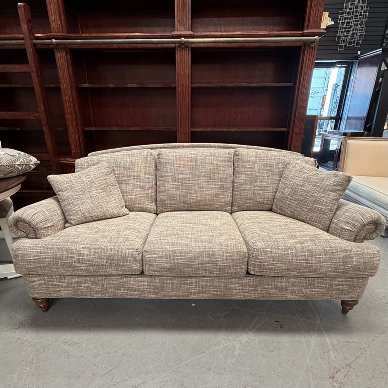 Ethan Allen Hyde Taupe/Cream/Blue Sofa 88x41x38