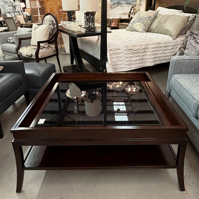 Kravet 43" Square Wood Cocktail Table W/Glass Top