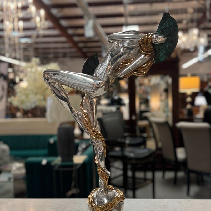 D'Argenta Mystery Woman Dancing W/Fans by Oshra Silver & Gold Statue 27.5"H