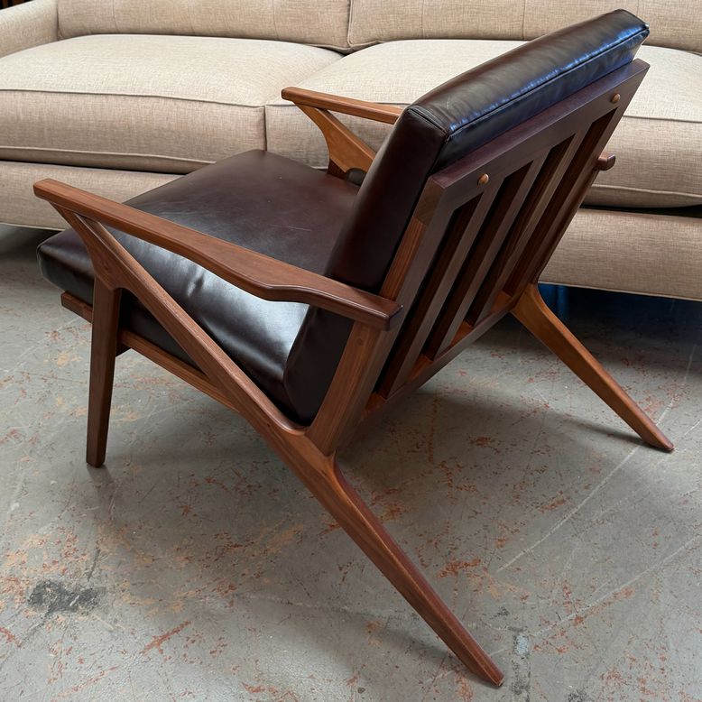 PAIR Crate & Barrel Cavett Wood & Leather Accent Chairs 28x36x30