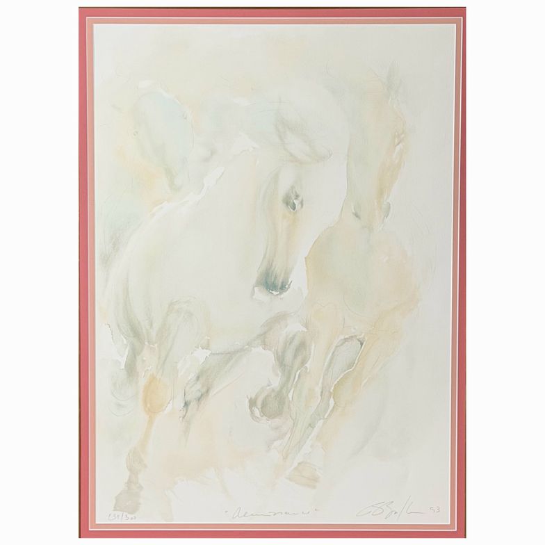 S/N Framed White Horse Print 33.5x41.5