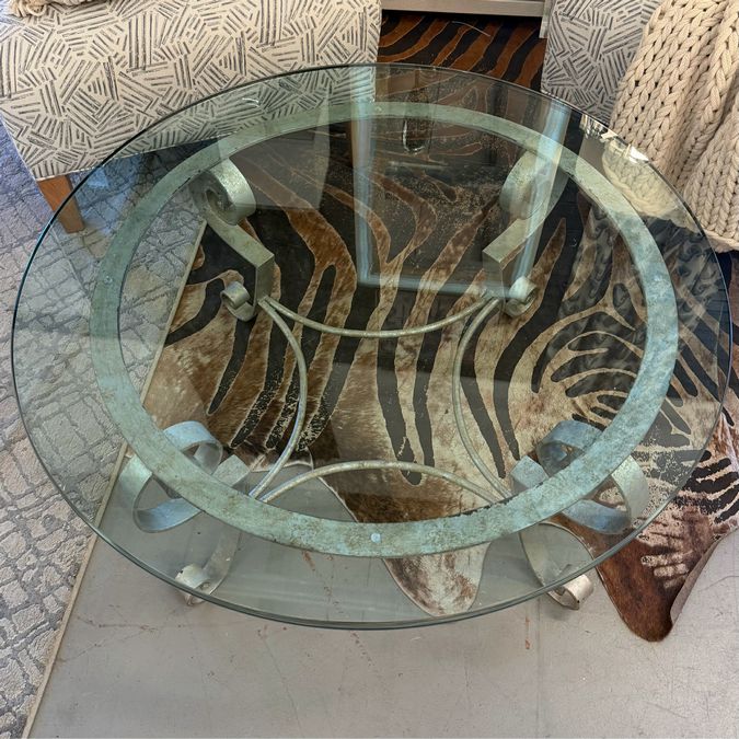 Silver Finish Metal Base/Glass Top Coffee Table 36" Dia x 17"H