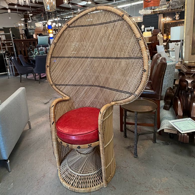 Vintage 70's Rattan Peacock Statement Chair 44x22x62.5
