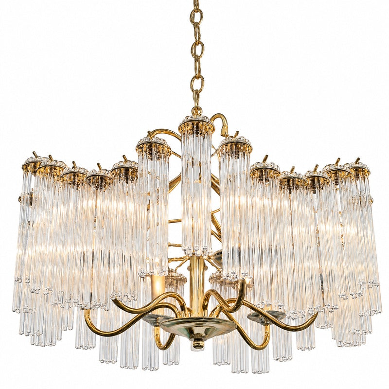 Italian Tronchi Style 6-Lt Brass Chandelier W/8" Glass Rods 24"D