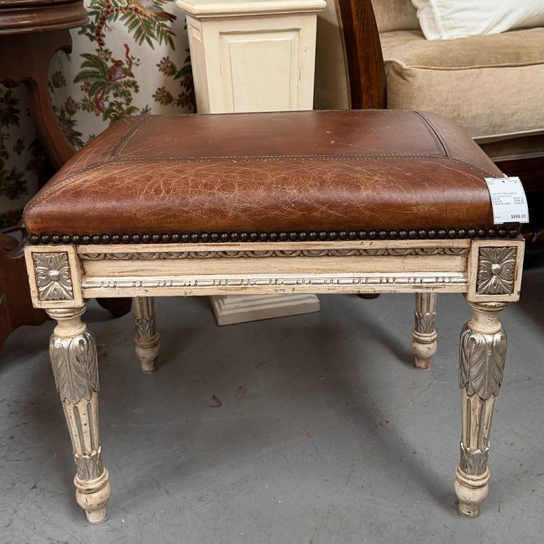 Louis XVI Style Leather Upholstered Stool 23x17x19.5