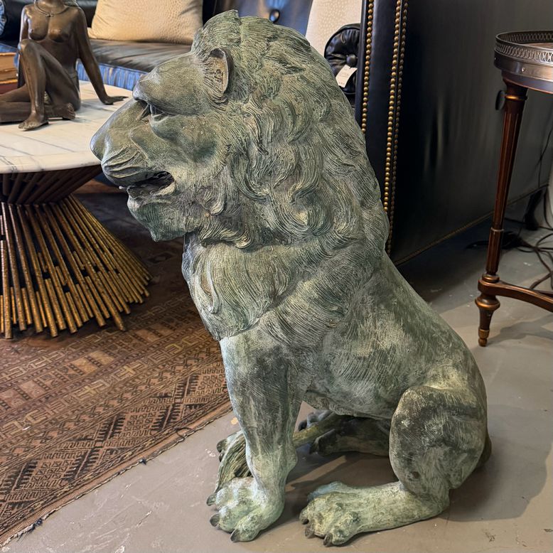 PAIR 20thC Architectural Bronze Lions 31"H